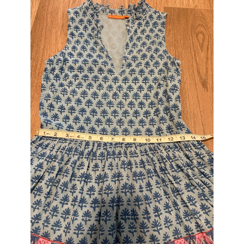 Oliphant Flirty Mini Dress XXS Blue Tiered Sleeveless V-Neck Gauze Boho Beach - Picture 10 of 15